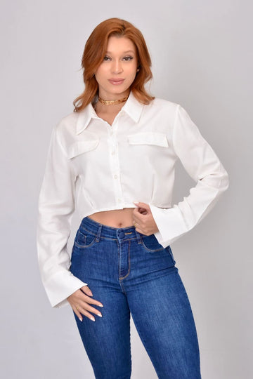 Camisa Lisa Casual Feminina Manga Longa JEB111