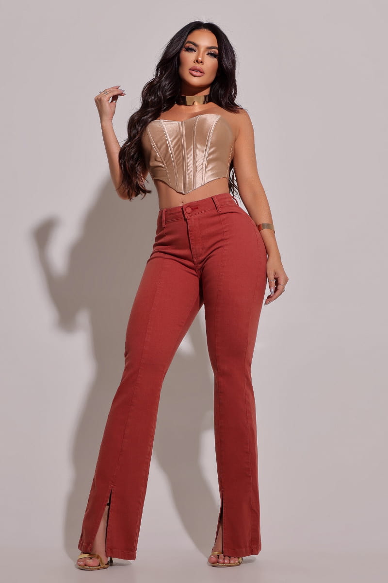 Calça Jeans Flare Modeladora Terracota JEB087