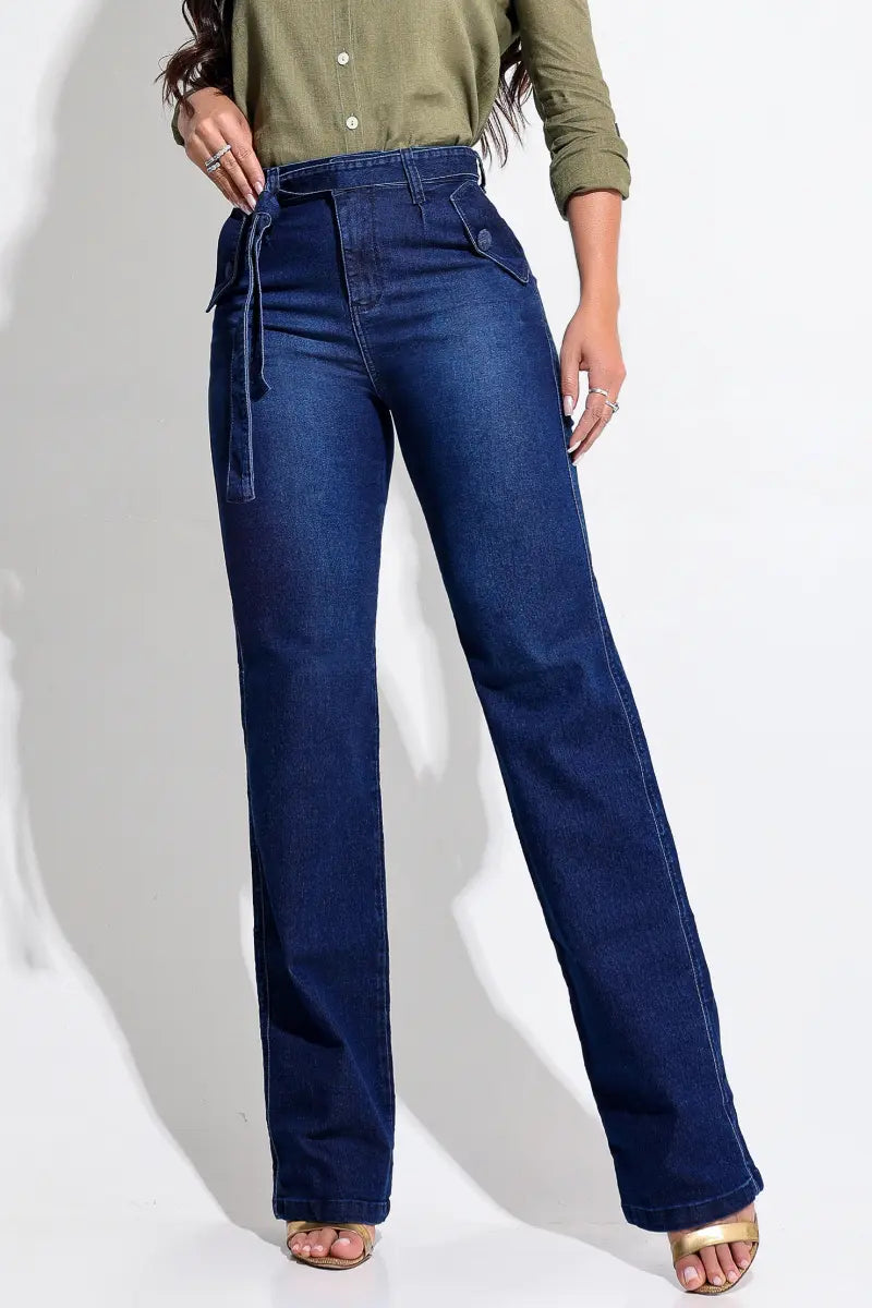 Calça Jeans Modeladora Wide Leg Milagrosa Com Cinto JEB099