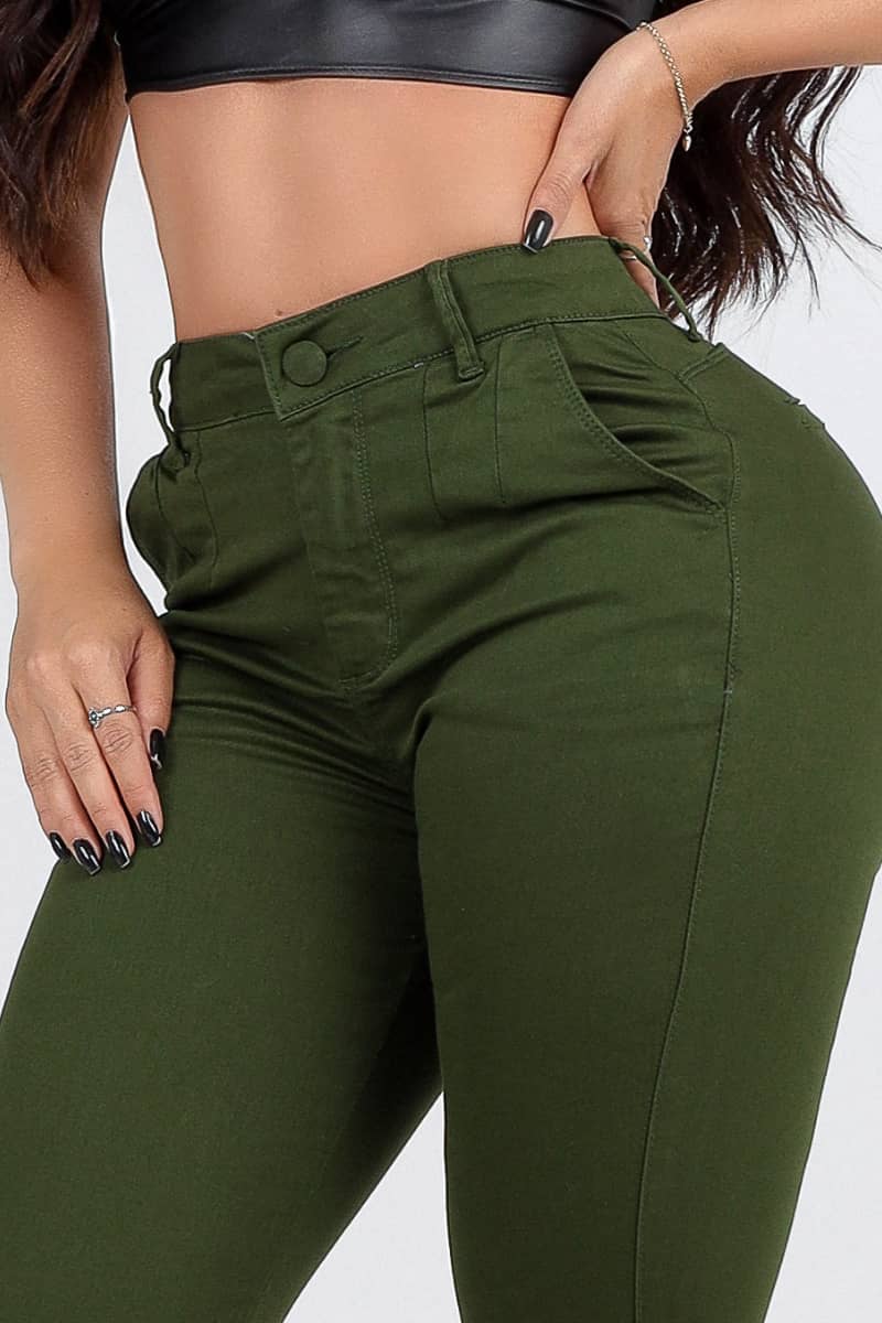 Calça Jeans Surreal Modeladora Verde Militar Com Elastano JEB38