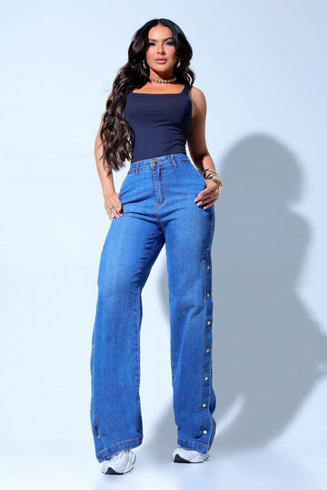 Calça Wide Leg Modeladora Detalhe Lateral JEB131