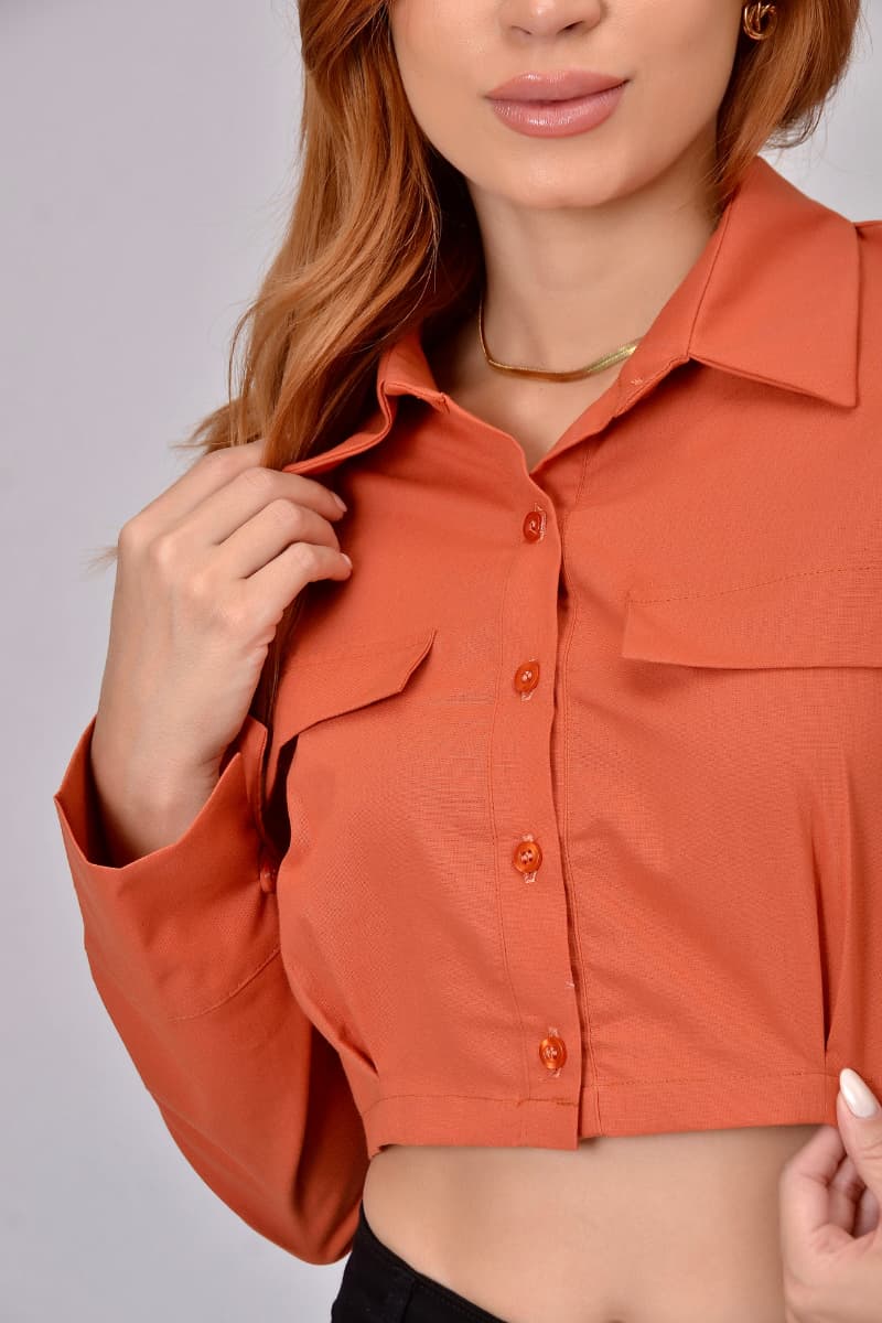 Camisa Casual Feminina Manga Terracota JEB115