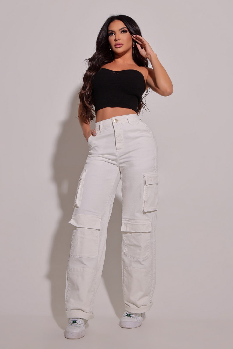 Calça Cargo Wide Leg Modeladora JEB097